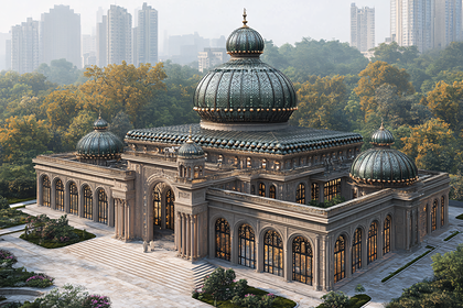Grand Pavilion in Lush Gardens