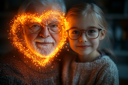 Grandfather And Granddaughter With Heart Sparkles
