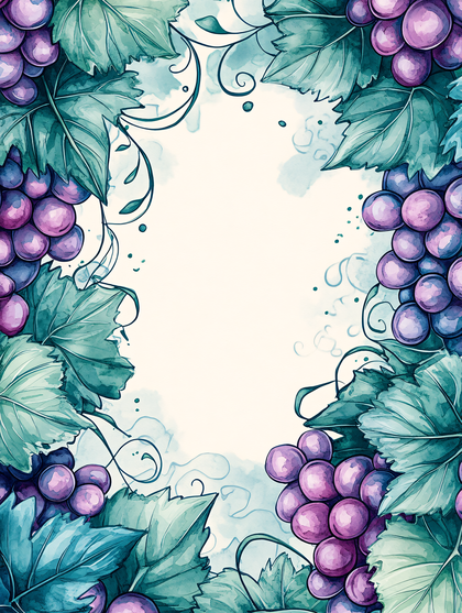 Grapes and Leaves Watercolor Background