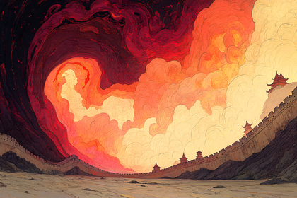 Great Wall Of China Under Fiery Sky