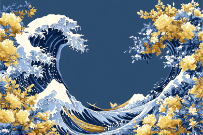 Great Wave with Floral Frame
