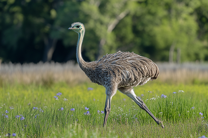 Greater Rhea Standing in Meadow