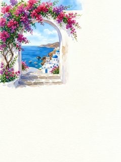 santorini watercolor frame