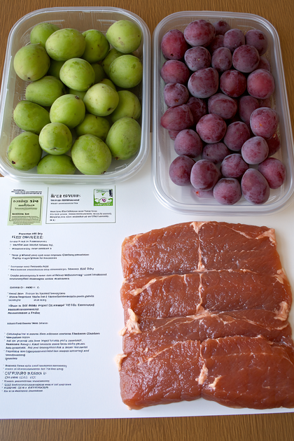 Green and Purple Fruits with Meat