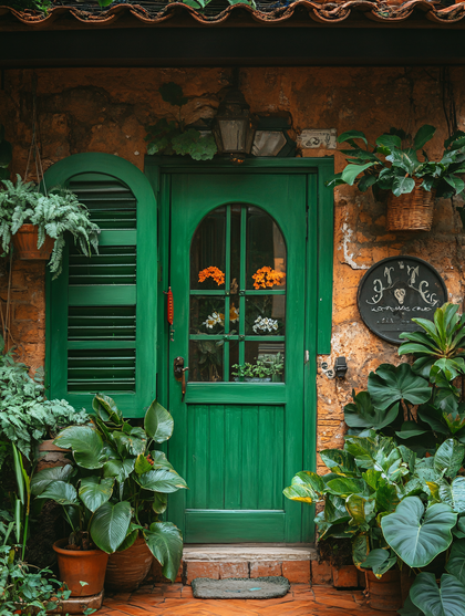 Green Door With Plants