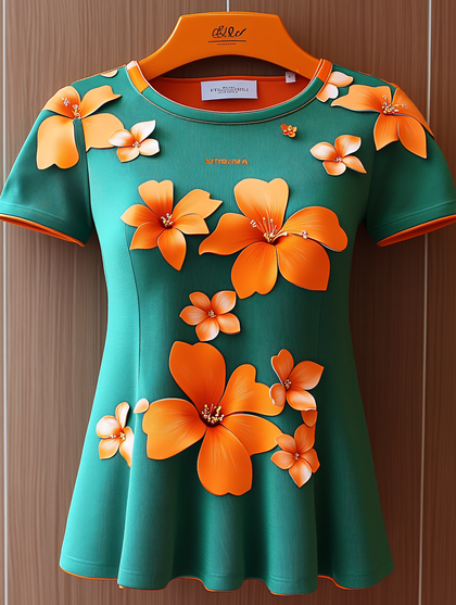 Green Dress with Orange Floral Applique