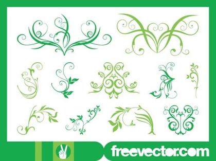 Green Flower Scrolls Free Vector