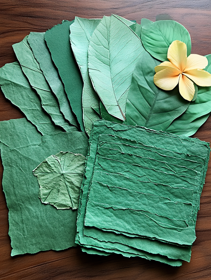 Green Leaf Paper Craft with Yellow Flower