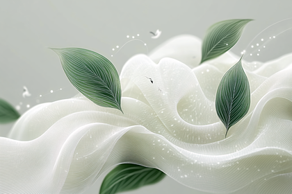 Green Leaves On Flowing White Fabric