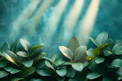 Green Leaves On Teal Wall