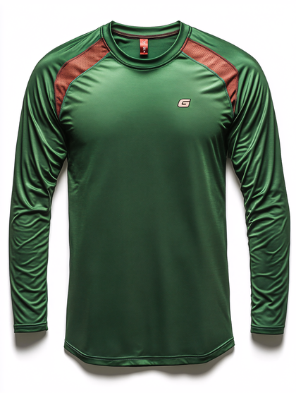 Green Long Sleeve T-Shirt with Shoulder Accents