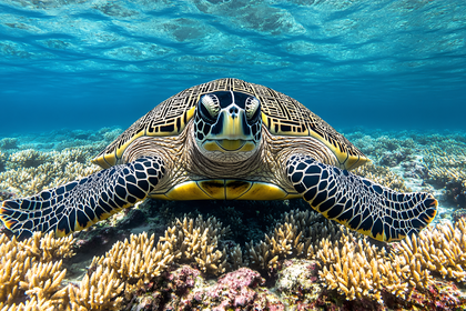 Green Sea Turtle Swimming Underwater