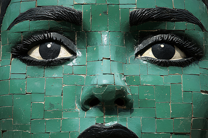 Green Tile Face Sculpture