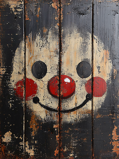 Grinning Smiley Face on Weathered Wood