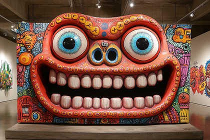 Grotesque Face Sculpture Art Installation