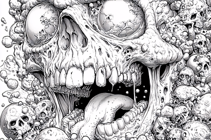 Grotesque Skull and Bone Pile Illustration