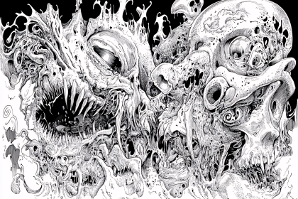 Grotesque Skulls In Black And White