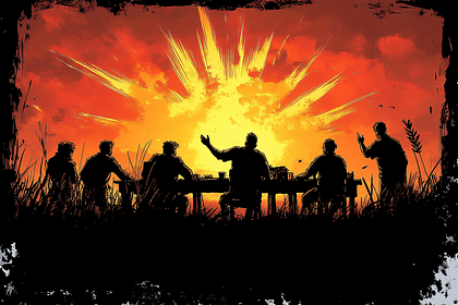 Group Silhouette At Sunset