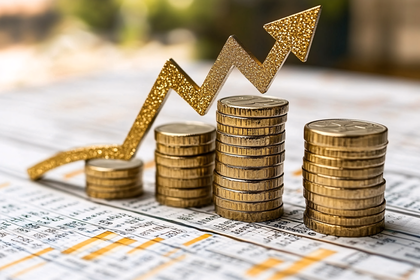 Growth Arrow Over Coin Stacks