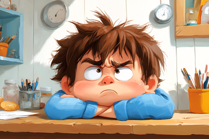 Grumpy Boy at Desk