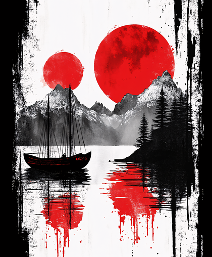 Grungy Red Moon Sailing