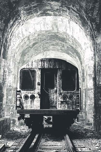 Grungy Subway Train in Tunnel