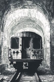 Grungy Subway Train in Tunnel