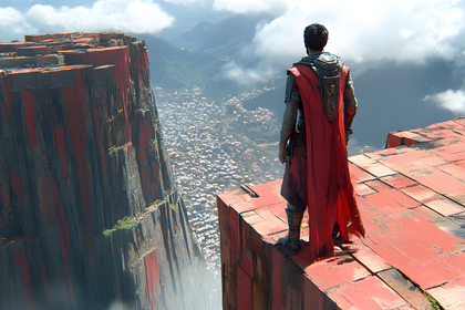 Guardian Overlooking Cliffside City
