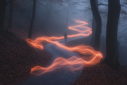 Guiding Light Through Misty Forest