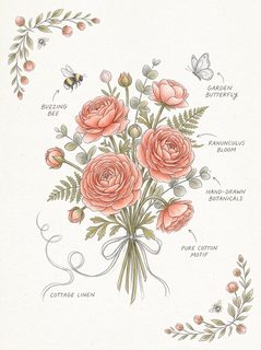 Hand Drawn Ranunculus Flower Bouquet Illustration