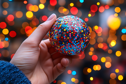 Hand Holding Colorful Ornament