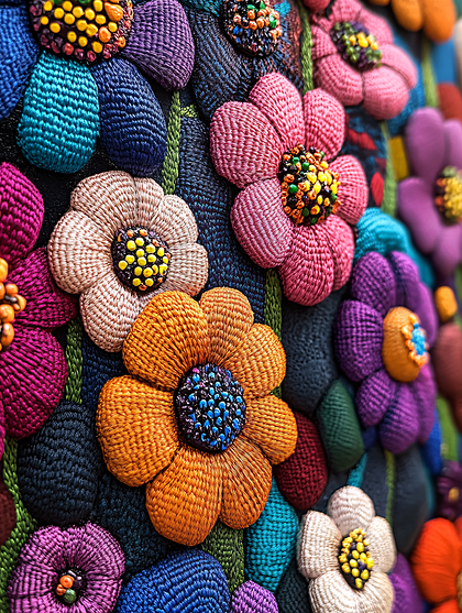 Hand-Stitched Floral Embroidery