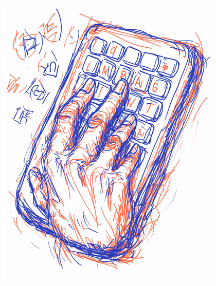 Hand typing on a calculator