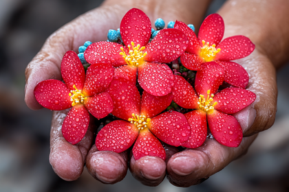 Handful of Dewy Red Flowers