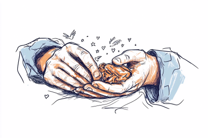 Hands Holding Crumpled Paper With Hearts and Stars