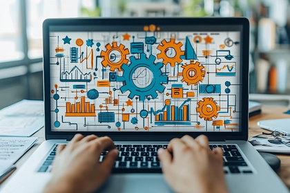 Hands on Laptop with Business Graphics Displayed