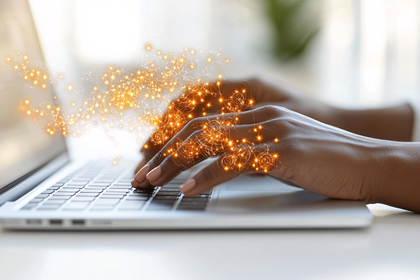 Hands Typing With Digital Connection Effect