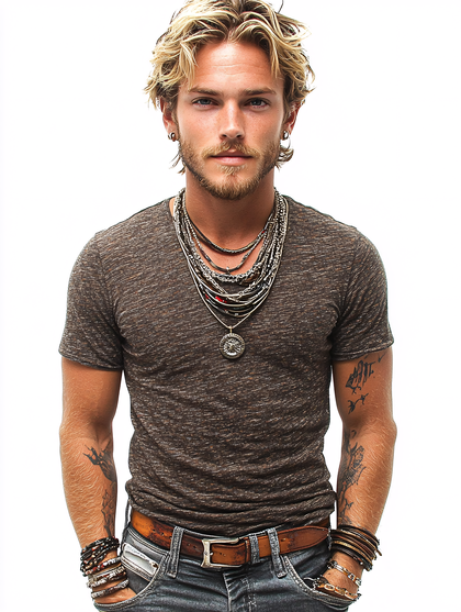 Handsome Man with Jewelry and Tattoos