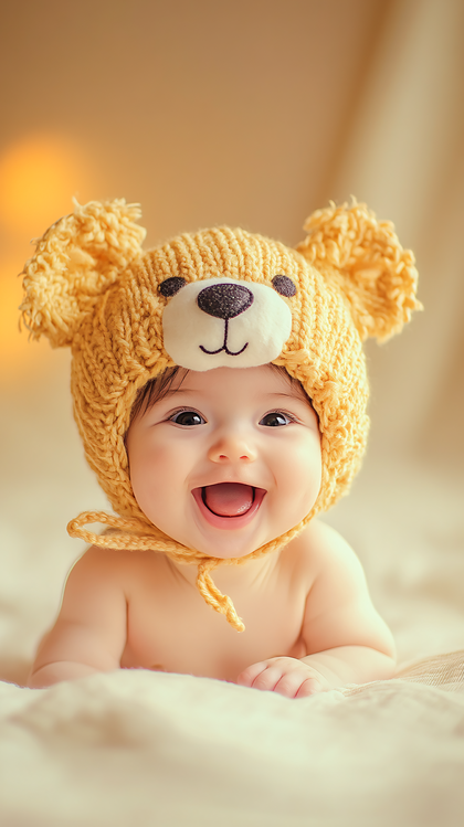 Happy Baby in Bear Hat