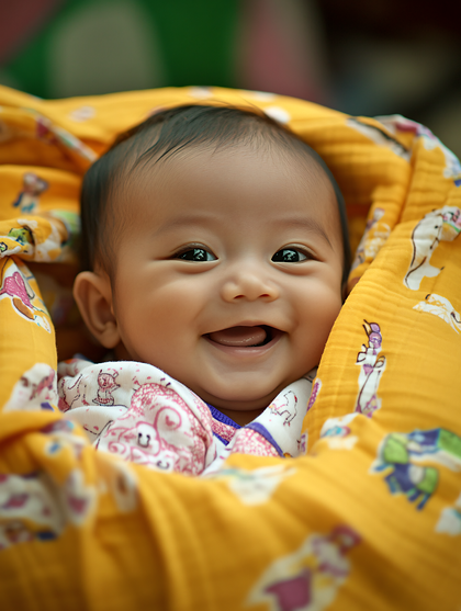 Happy Baby In Yellow Wrap