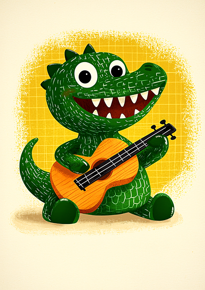 Happy Dinosaur Playing Ukulele