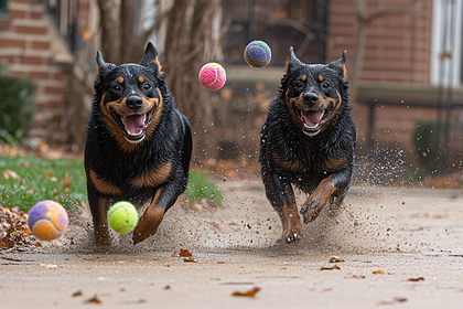 Happy Dogs Chasing Balls