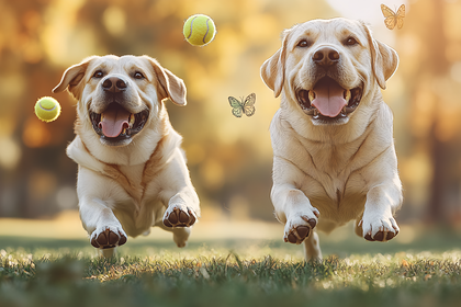 Happy Dogs Chasing Balls
