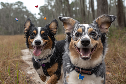 Happy Dogs in the Rain