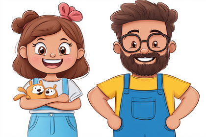 Happy Girl And Man Cartoon Illustration