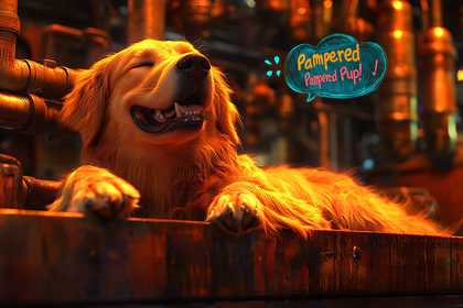 Happy Golden Retriever In Industrial Setting