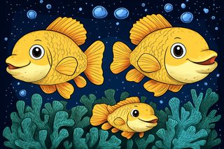 Happy Goldfish Family Underwater