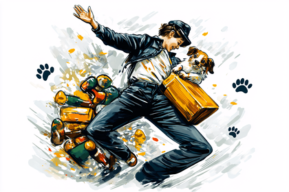 Happy Man Dancing with Puppy