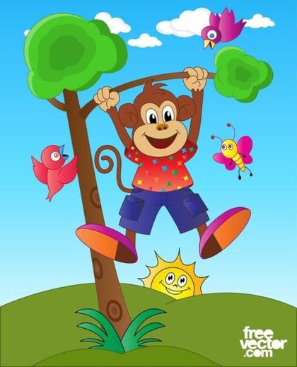 Happy Monkey Character Free Vector