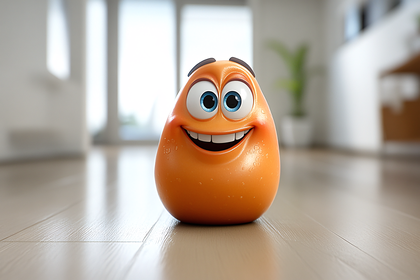 Happy Orange Character on Wood Floor